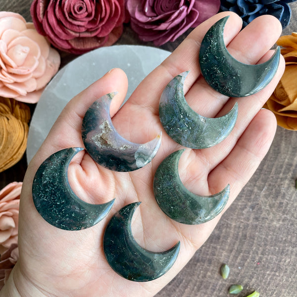 Moss Agate Moon Cabochon