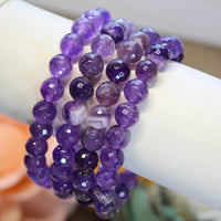 Amethyst faceted 8mm beaded bracelet