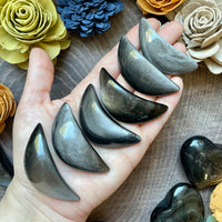 Silver Sheen Obsidian Moon Carving