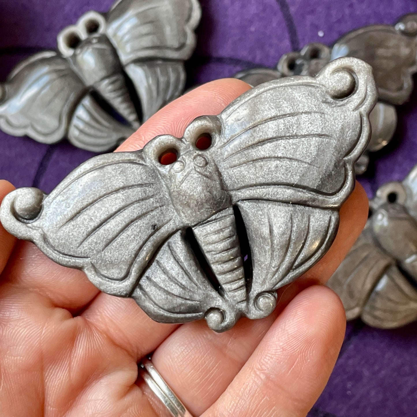 Silver Sheen Obsidian Moth Carving