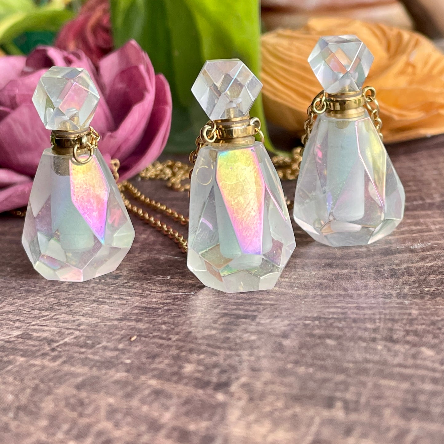 Angel Aura Quartz Essential Oil Bottle Necklace