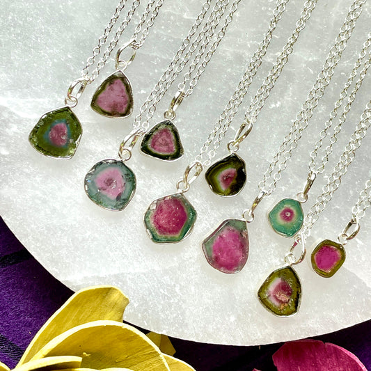 Watermelon Tourmaline Sterling Silver Pendant Necklace -Restocked!o