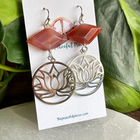 Carnelian Lotus Flower Dangling Earrings