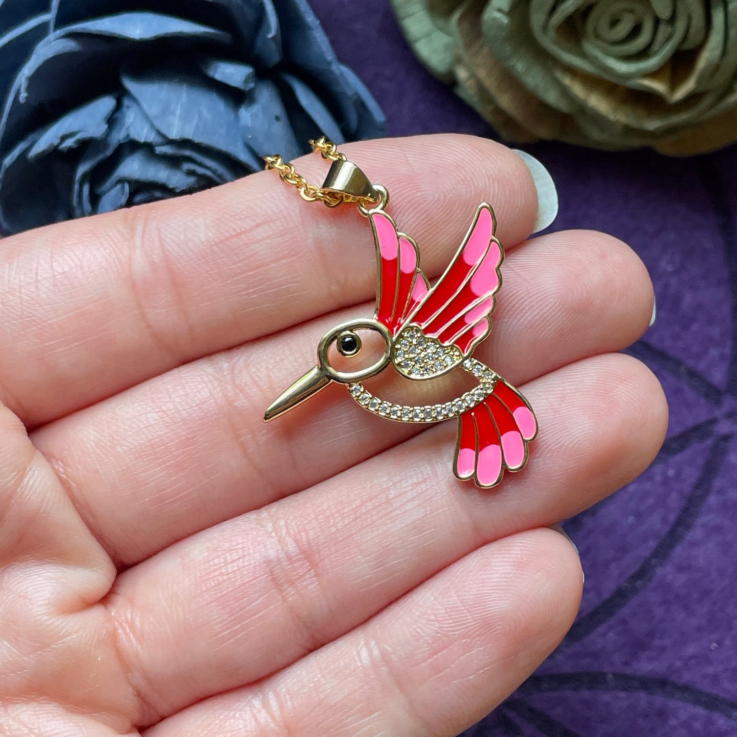 Gold Hummingbird Charm Necklace