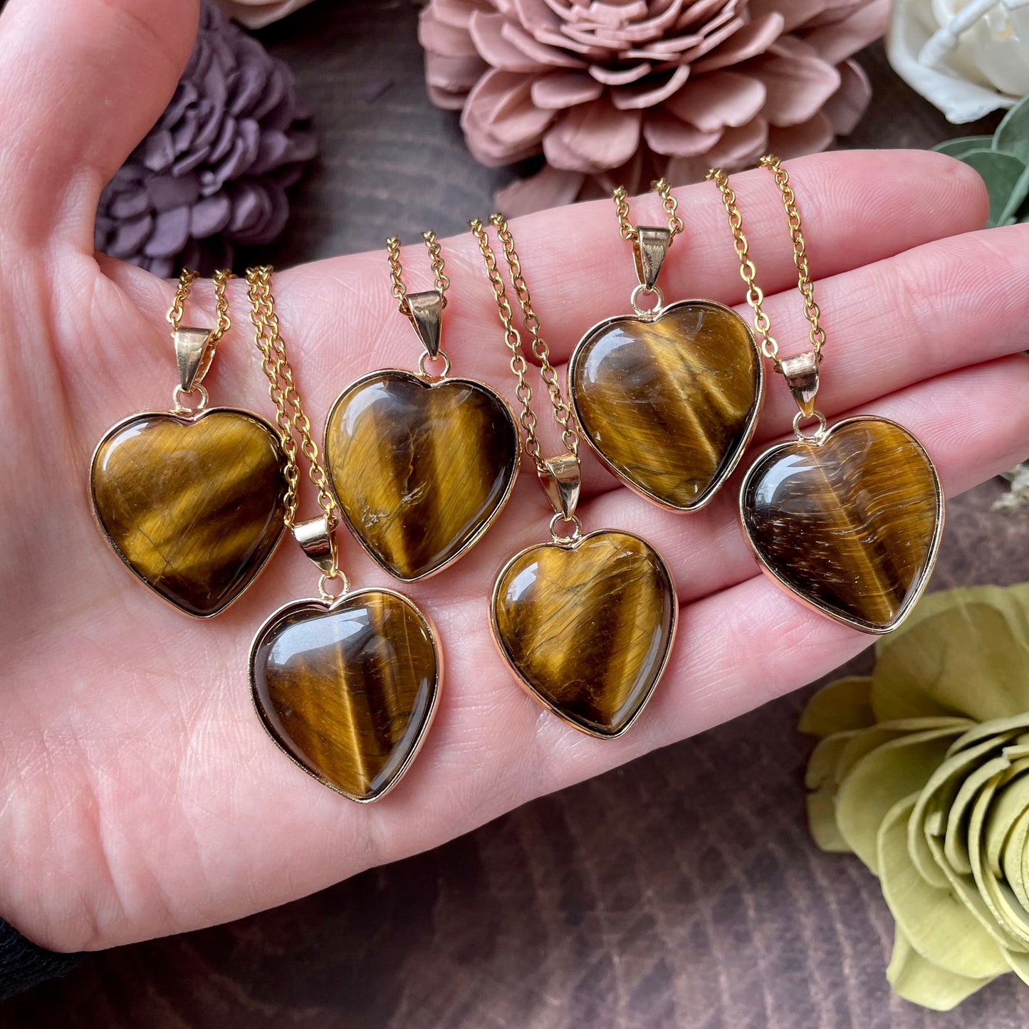 Tiger’s Eye Gold Plated Heart Pendant