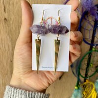 Brass Spike Earrings (Choose Gemstone)