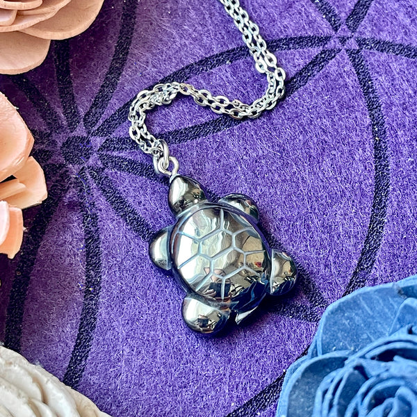 Hematite Turtle Carving Necklace