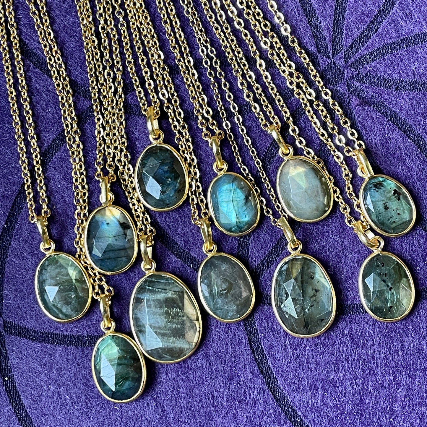 Labradorite Faceted Gold Pendant Necklace