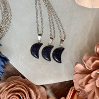 Blue Goldstone Moon Necklace