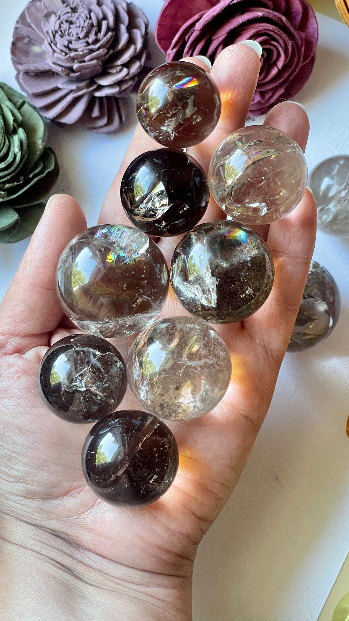 Rainbow Filled Smoky quartz Sphere