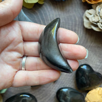 Silver Sheen Obsidian Moon Carving