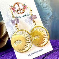 Amethyst Dangling Moon/Sun/Eye Earrings