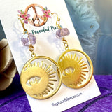 Amethyst Dangling Moon/Sun/Eye Earrings