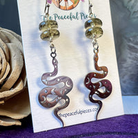 Smoky Quartz Snake Moon Phase Dangling Earrings