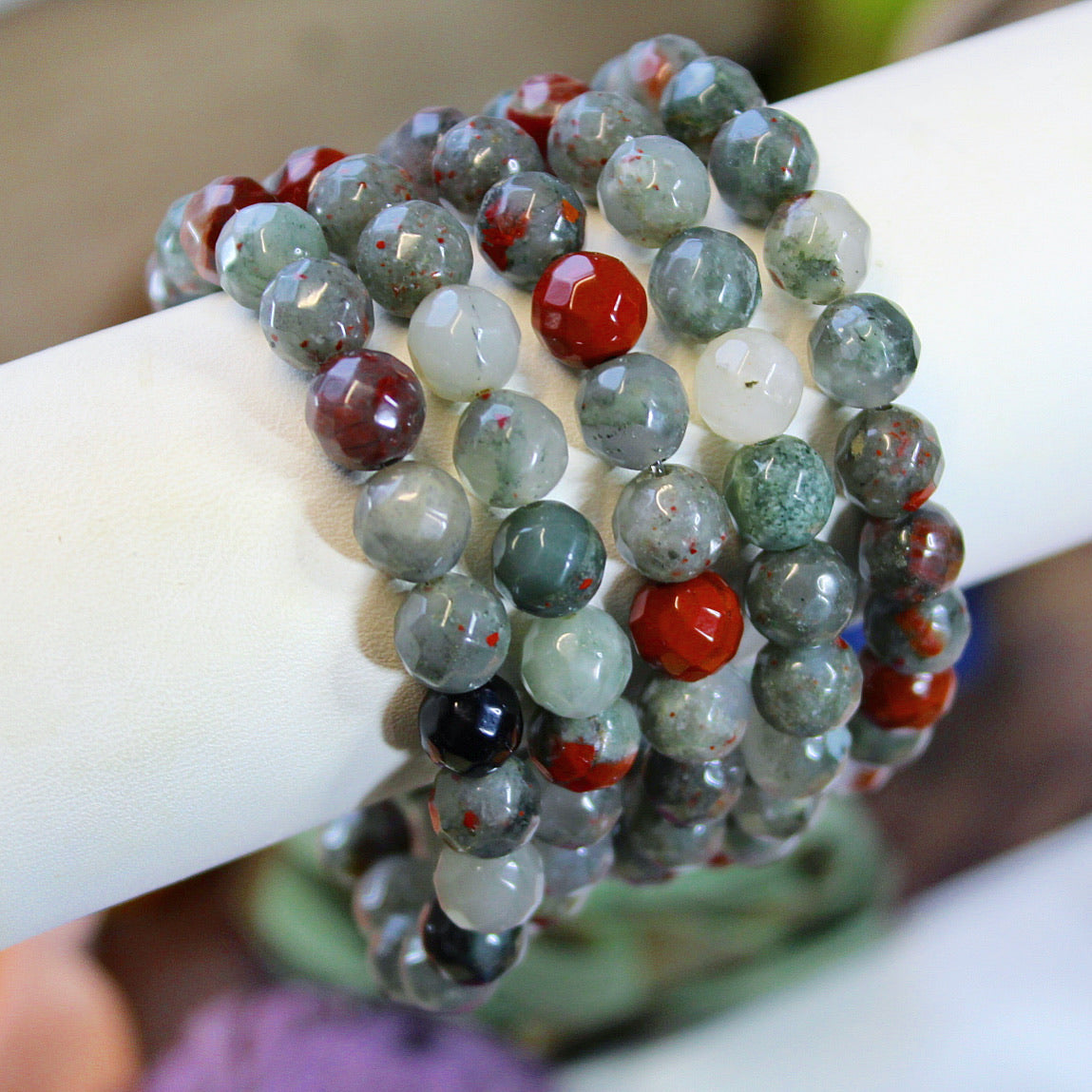 Bloodstone faceted 8mm beaded bracelet