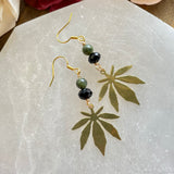 Green Jade Dangling Marijuana Leaf Earrings