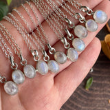 Rainbow Moonstone Small Pendant Sterling Silver Necklace