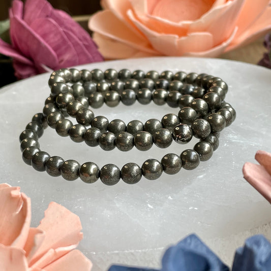 Pyrite 6mm beaded bracelet