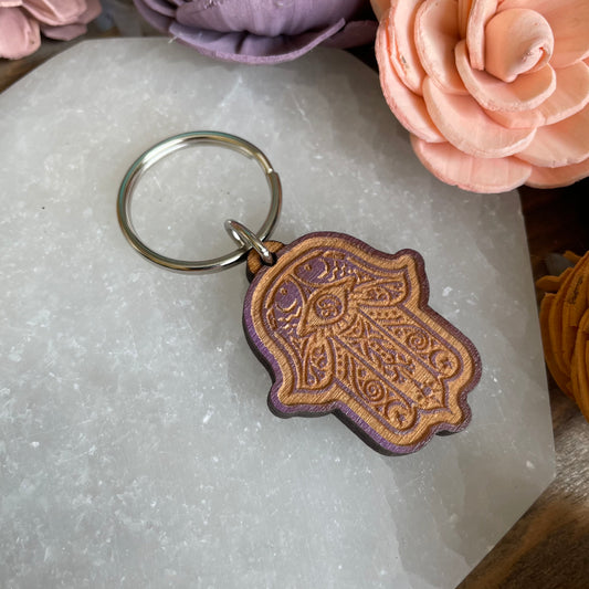 Hamsa Hand Wood Keychain