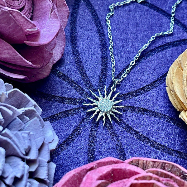 Small Silver Sun Charm Necklace