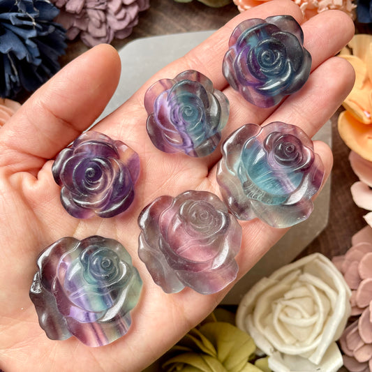 Rainbow Fluorite Carved Rose