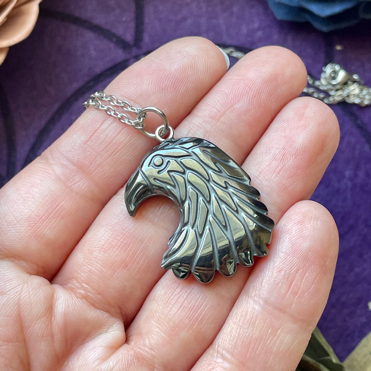 Hematite Eagle Carving Necklace