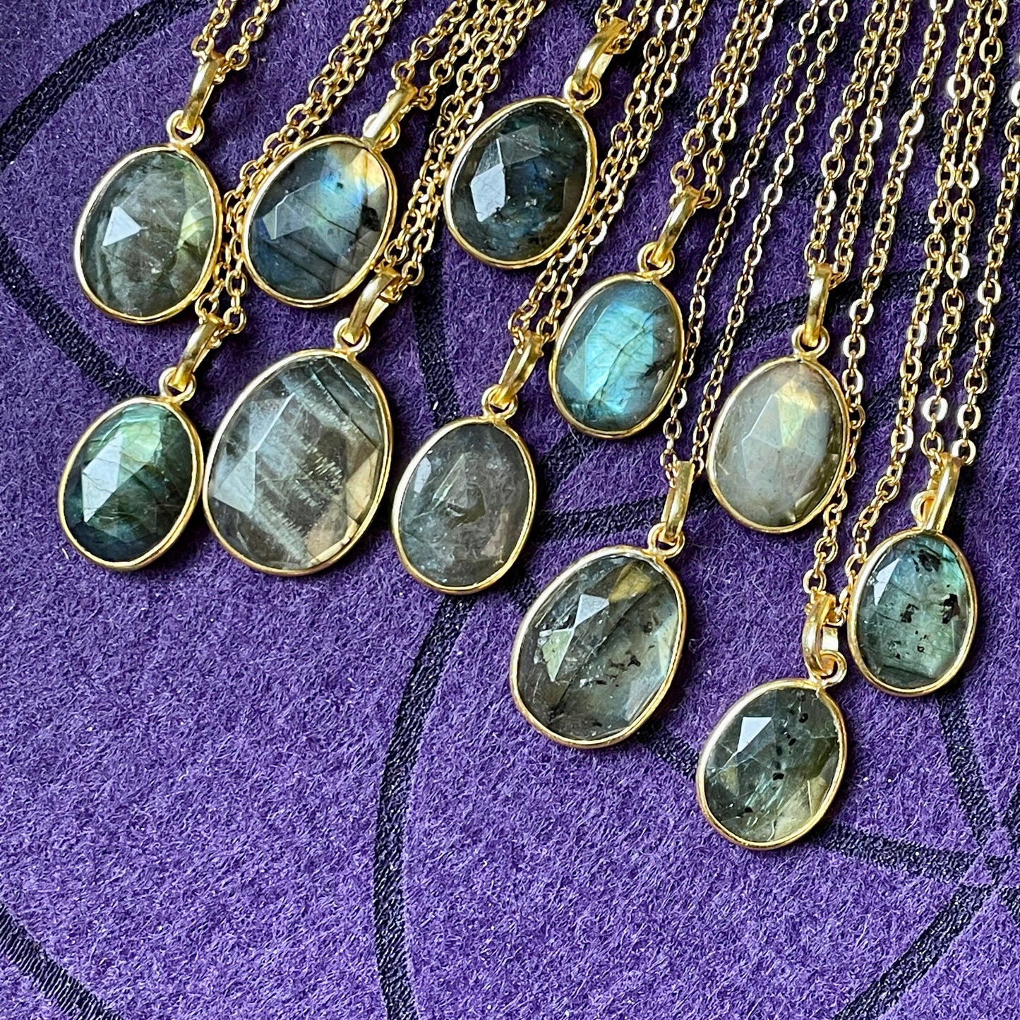 Labradorite Faceted Gold Pendant Necklace