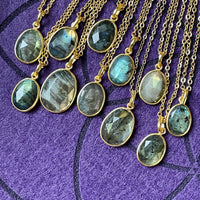 Labradorite Faceted Gold Pendant Necklace