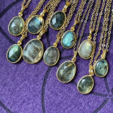 Labradorite Faceted Gold Pendant Necklace
