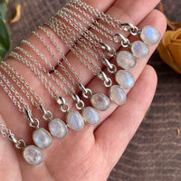 Rainbow Moonstone Small Pendant Sterling Silver Necklace