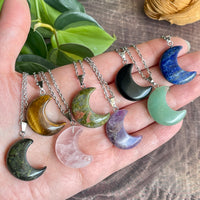 Gemstone Moon Pendant Necklace (choose stone