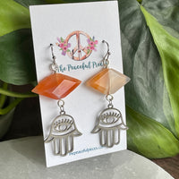 Carnelian Hamsa Hand Dangling Earrings