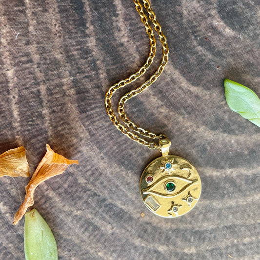 Small Gold Eye Charm Necklace