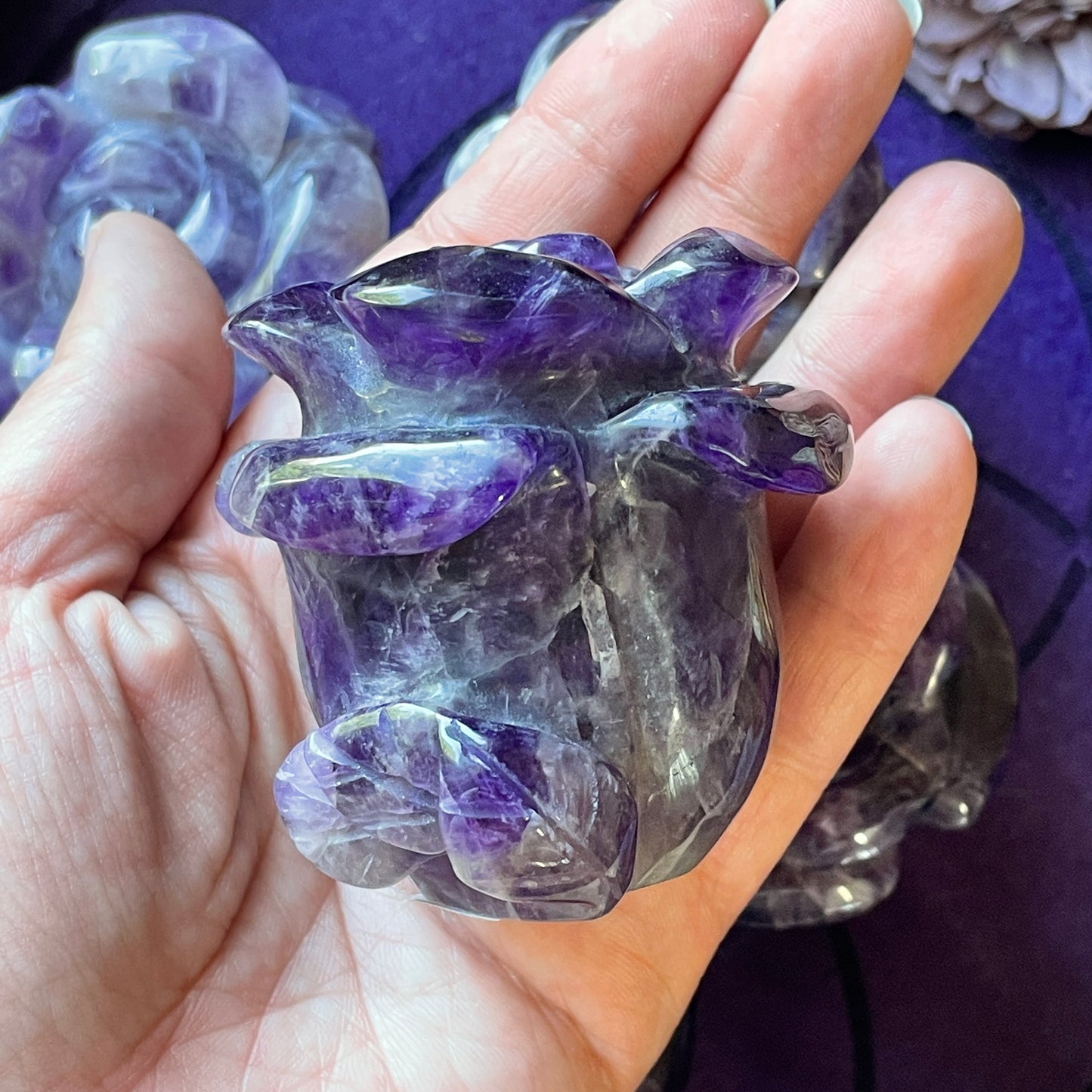 Standing Amethyst Rose Carving