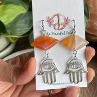 Carnelian Hamsa Hand Dangling Earrings