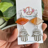 Carnelian Hamsa Hand Dangling Earrings