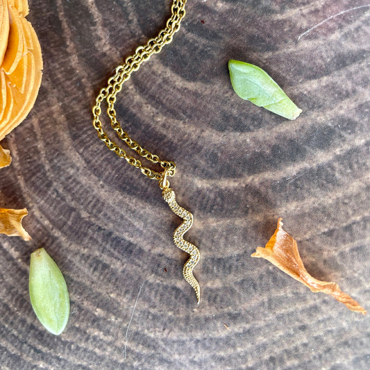 Small Gold Snake Charm Necklace