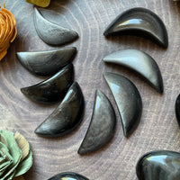 Silver Sheen Obsidian Moon Carving
