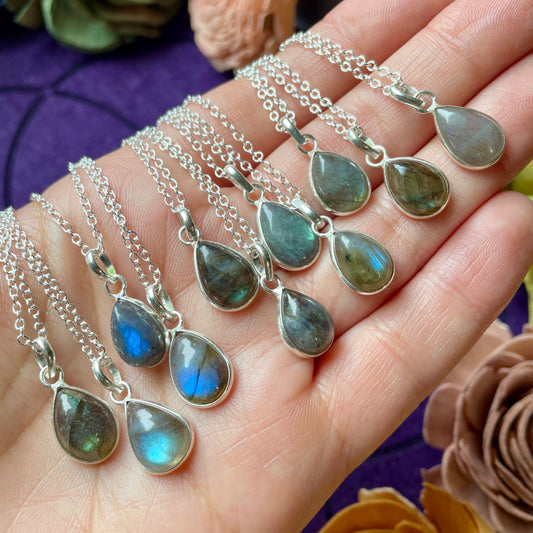 Labradorite Teardrop Pendant Sterling Silver Necklace