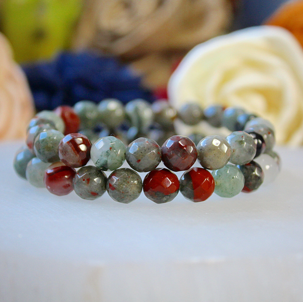 Bloodstone faceted 8mm beaded bracelet