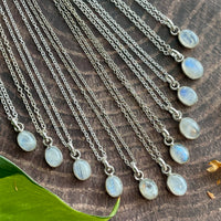Rainbow Moonstone Small Pendant Sterling Silver Necklace