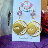 Amethyst Dangling Moon/Sun/Eye Earrings