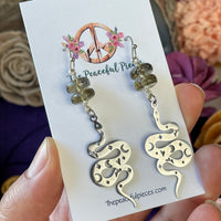Smoky Quartz Snake Moon Phase Dangling Earrings