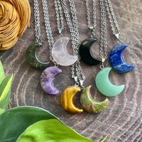 Gemstone Moon Pendant Necklace (choose stone