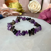Amethyst and Smoky Quartz Chip Bead Bracelet
