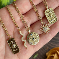 Small Gold Tarot Card Eye Necklace