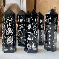 Celestial Etched Obsidian Tower Point