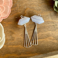 Blue Lace Agate Dangling Triangle Earrings