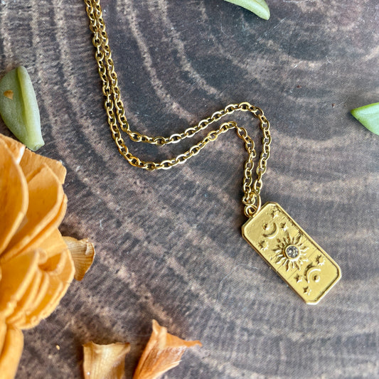 Small Gold Tarot Card Sun Necklace