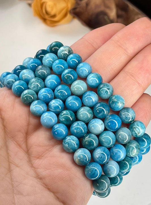 Blue Apatite 8mm Beaded bracelet